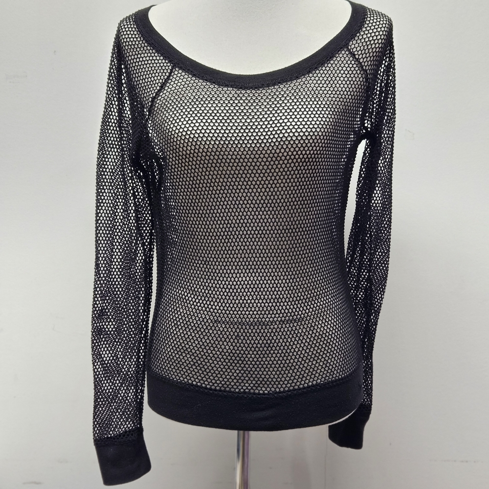 Pink Victorias Secret Black Mesh Fishnet LS Top Sz. XS Goth Fairy Witchy Vamp